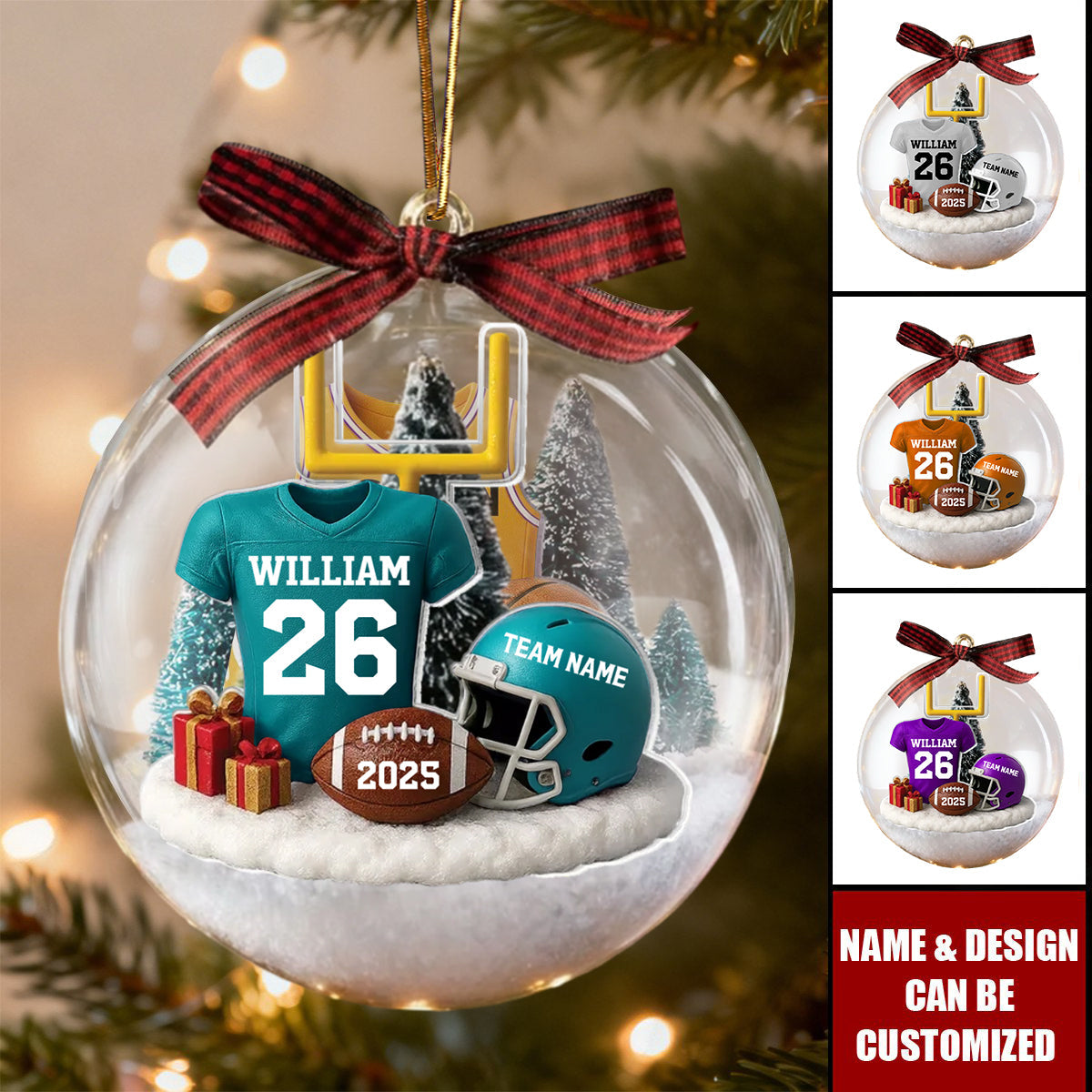 Proud American Football Player Uniform - Personalized Snow Globe Ornament - Gift For Football Lovers