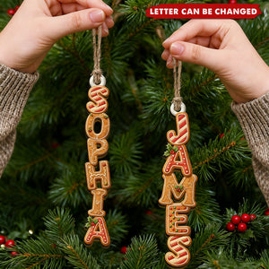 Gingerbread Letter With Name For Family Kids -  Personalized Family Wooden Ornament