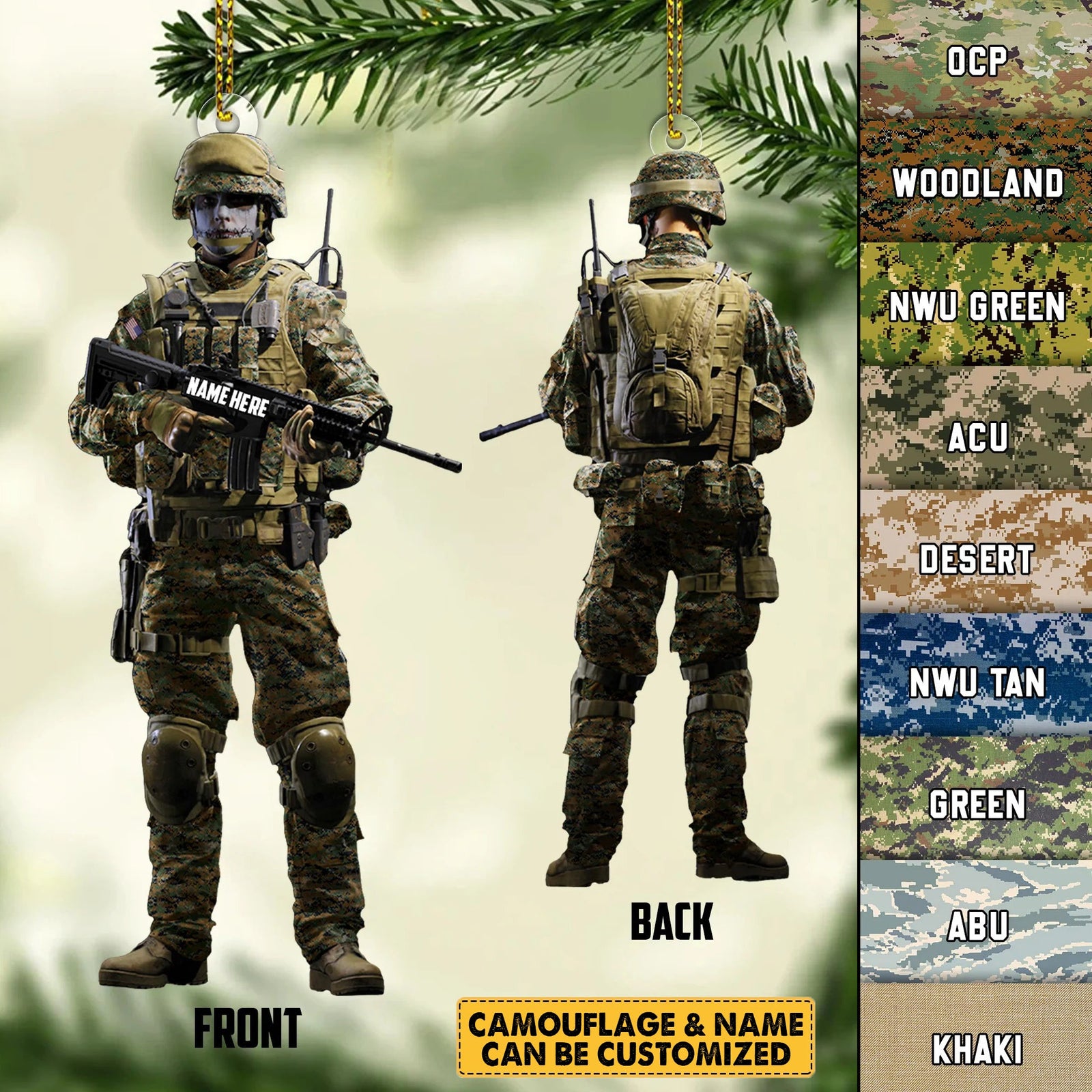 Personalized Military Veteran Combat Uniform Shaped Acrylic Ornament for Soldier Marine Airman Sailor