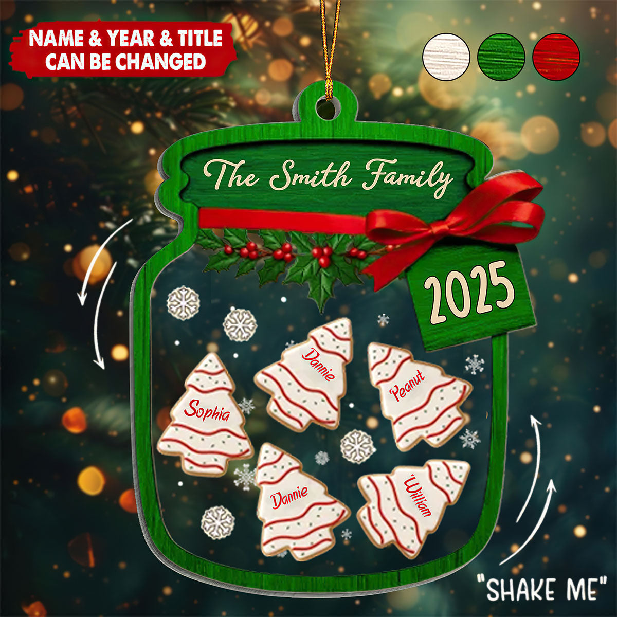 Custom 3 Layers Shaker Ornament - Personalized Christmas Birthday Gifts For Mom, Dad, Kids - A Jar Full Of Love And Family