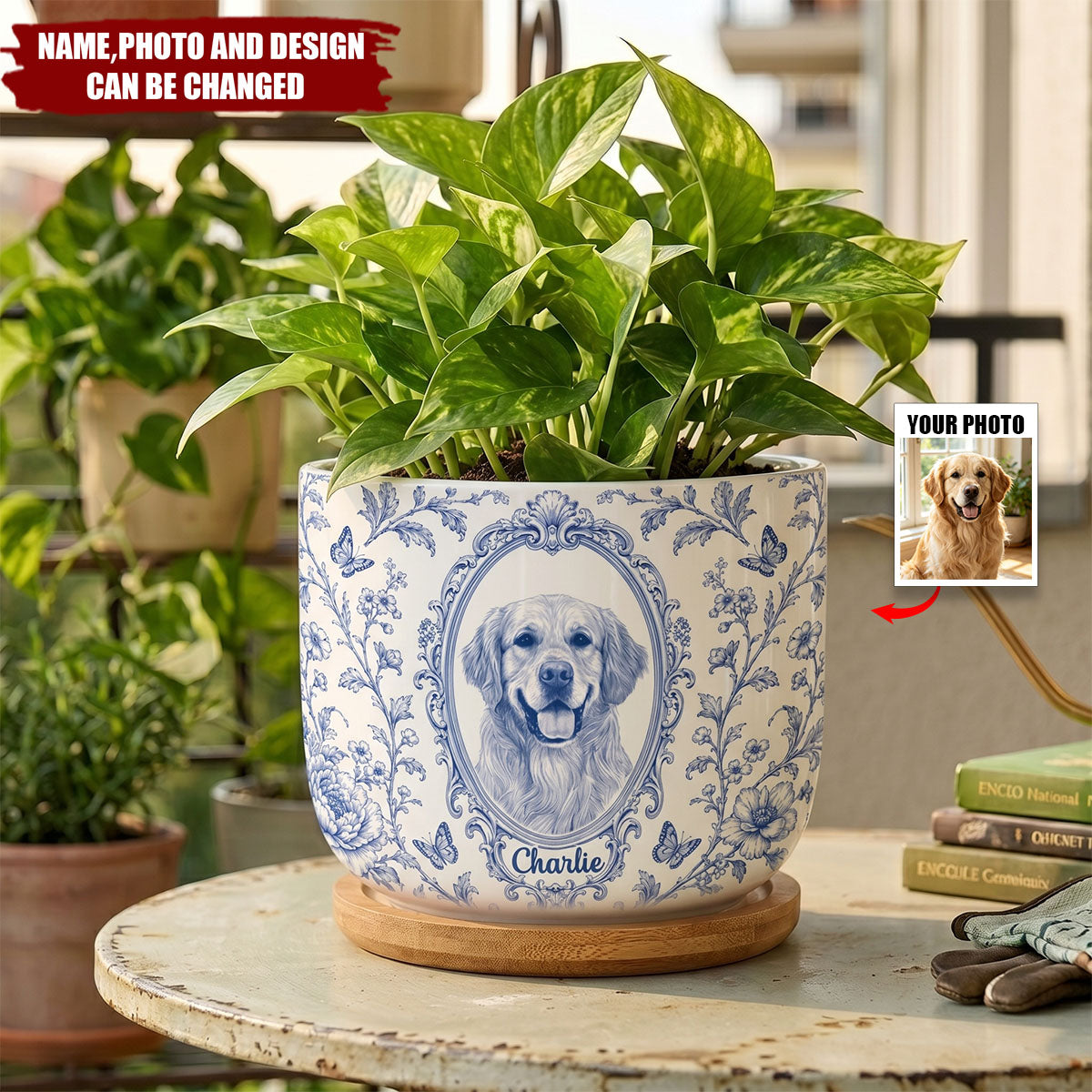 Custom Photo Home Decor Ceramic Plant Pot - Personalized Birthday Gifts For Dog Cat Lovers, Dog Dad And Mom, Cat Owners - Love Grows Right Here