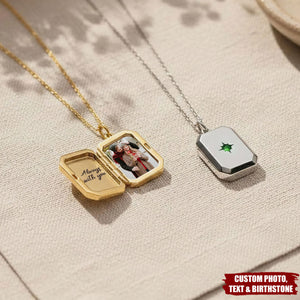 Custom Photo Engraved Necklace with Birthstone - Personalized Locket Necklace, Memorial Jewelry Anniversary Keepsake Gift