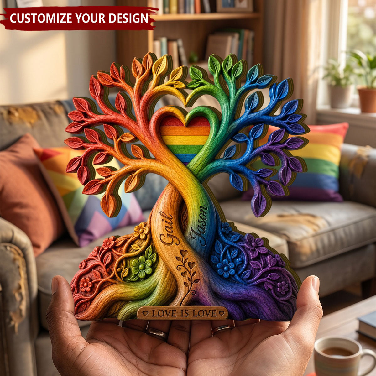 Personalized Wooden LGBT Tree of Love Plaque, Rainbow Pride Wooden Decor