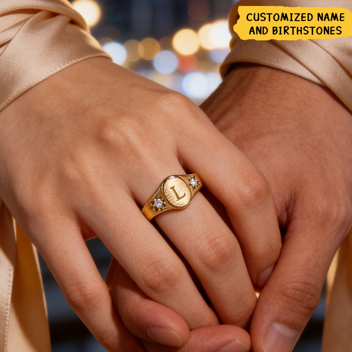 Dainty Birthstone Initial Signet Ring - Birthstone Personalized Ring