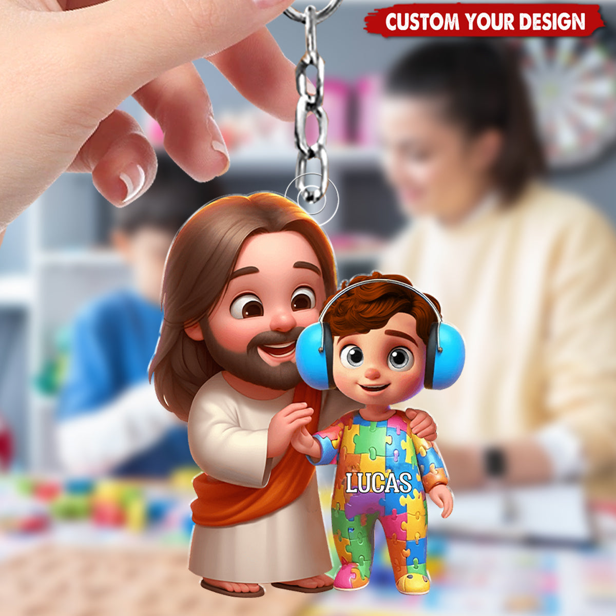 Personalized Gifts For Autism Kid Keychain - God Protect Him/ Her In His Arms