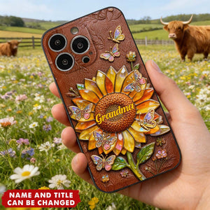 Grandma Sunflower - Personalized Leather Phone Case