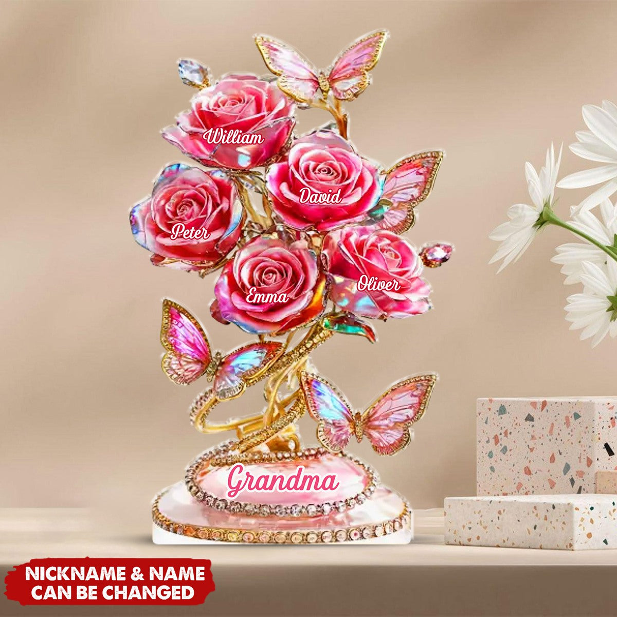 Each Rose Holds A Piece Of Your Heart - Family Personalized Custom Acrylic Plaque Custom Shape