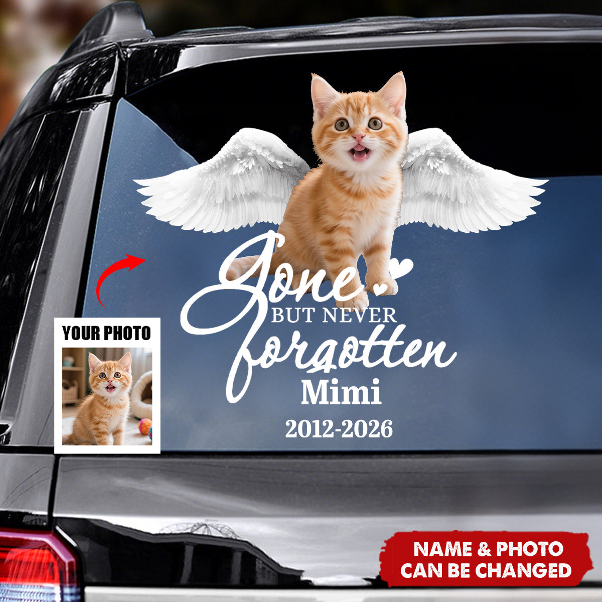 Custom Photo Pet Within Angel Wings Memorial Dog Cat Car Window Decal Sticker