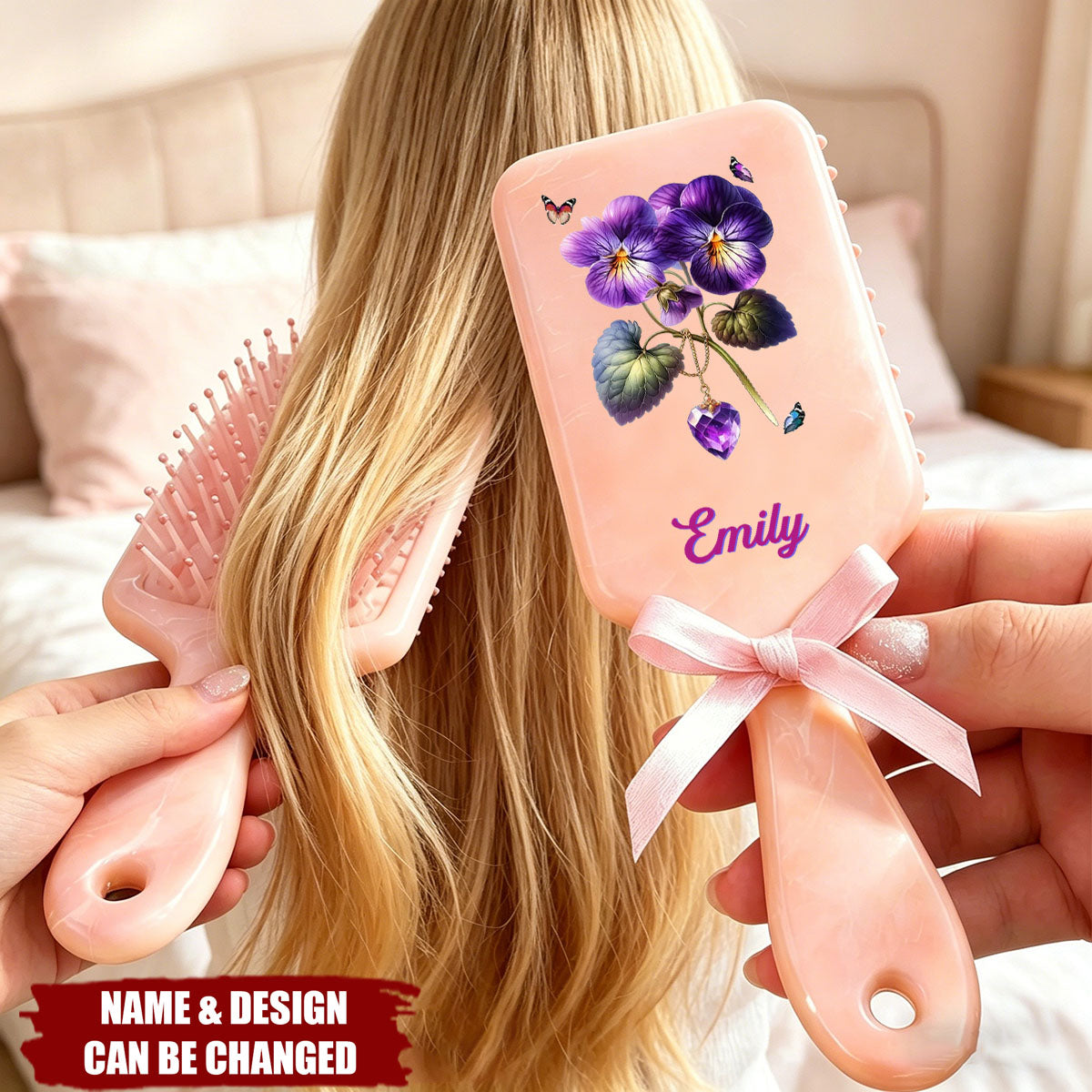 Bloom With A Little Sparkle - Personalized Birth Month Flower Paddle Hair Brush - Graduation Birthday Gifts