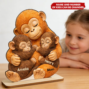 Mother Monkey & Children, Baby Monkey Punch - Personalized 2-Layered Wooden Plaque - Heartfelt Mother's Day Gift for Mom, Wife
