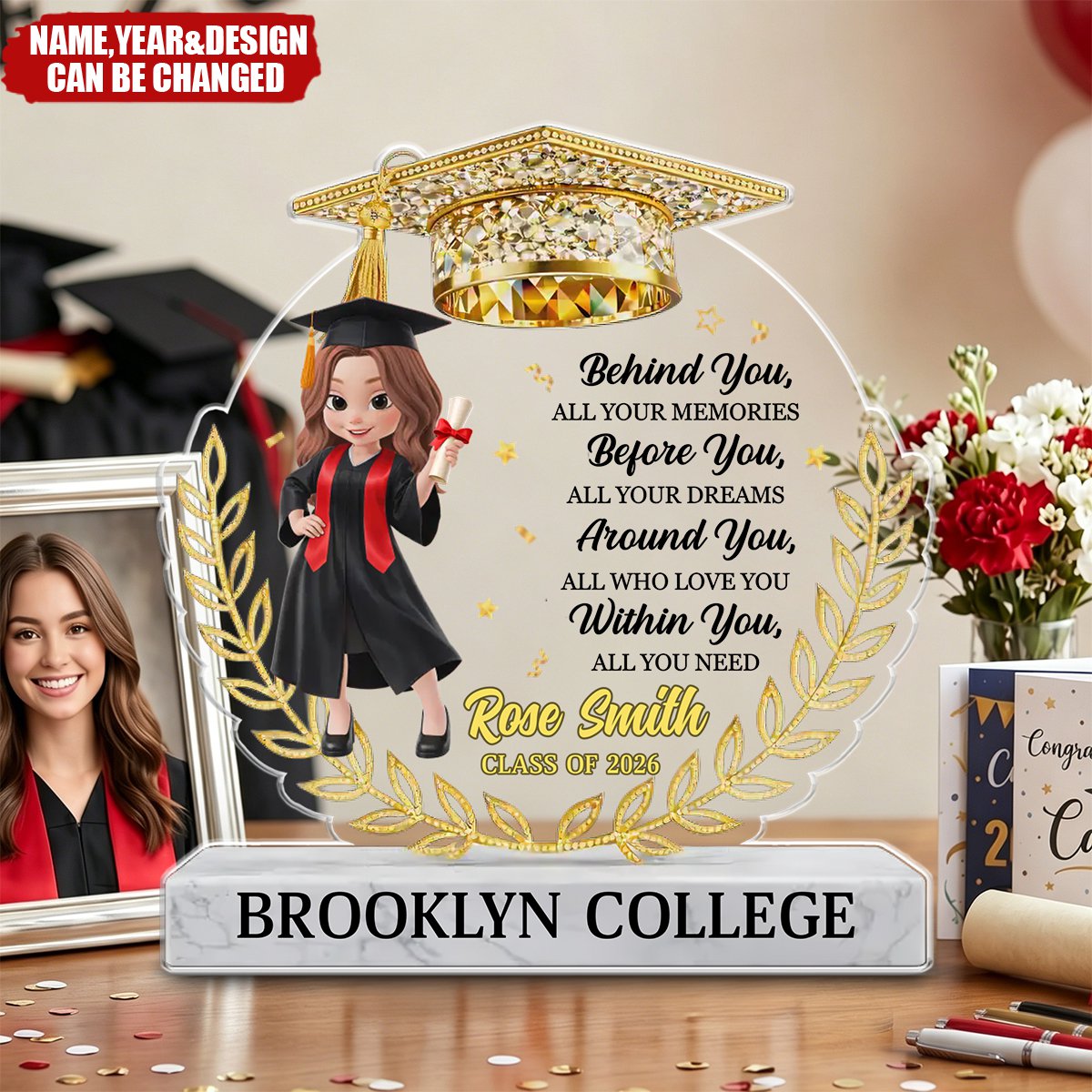 The Journey Begins Here - Personalized Acrylic Block Plaque, Gift for Graduation