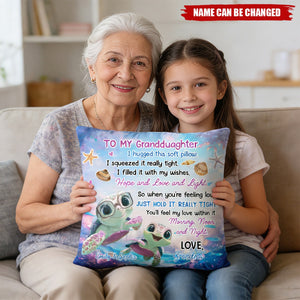 To My Granddaughter, Hugged This Soft Pillow, Turtles And Sea Shells, Custom Pillow