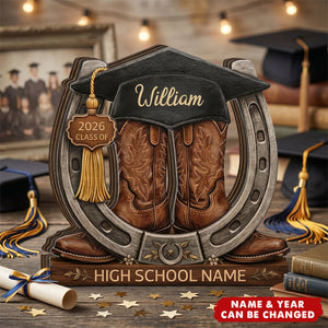 Personalized Graduation Wooden Block Customized Cowboy Cowgirl Boots Class of 2026