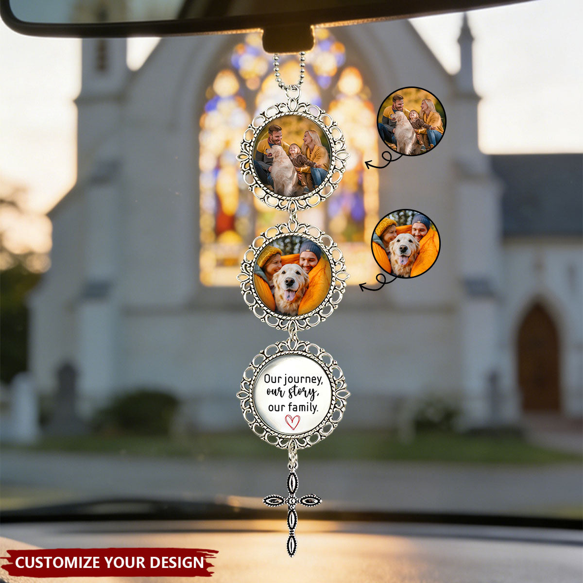 Personalized Photo Car Ornament - Custom Multi-Photo Rearview Mirror Keepsake
