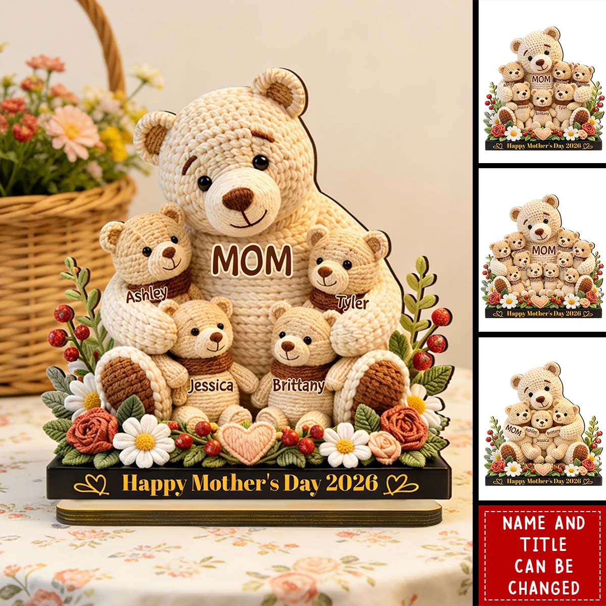 Mama Bear's Warm Hug - Personalized 2-Layered Wooden Plaque
