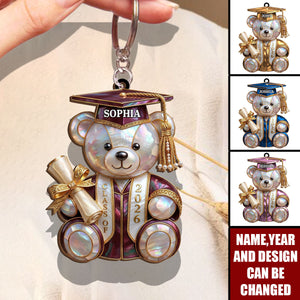 Class Of Graduation Bear - Personlized Wood Keychain - Gifts For Students