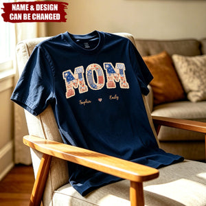 Custom Faux Embroidery Unisex T-shirt- Personalized Mother's Day Birthday Gifts For Mom, Grandma -  Mama Love