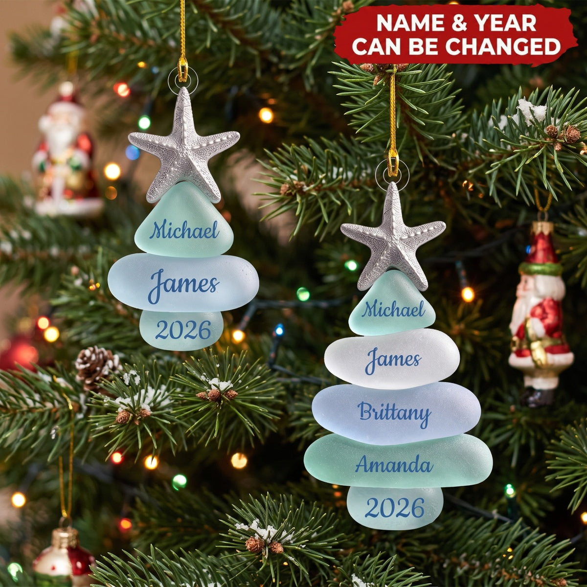 Sea Glass Tree - Personalized Acrylic Custom Shape Ornament, Gift For Coastal Family