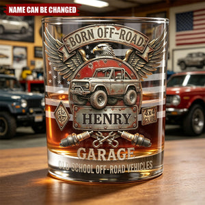 "Born Off-Road Garage" Personalized Whiskey Glass, Gift For Car Lovers