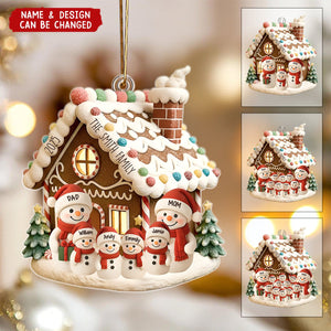 Gingerbread House With Snowman Family - Personalized Acrylic Ornament