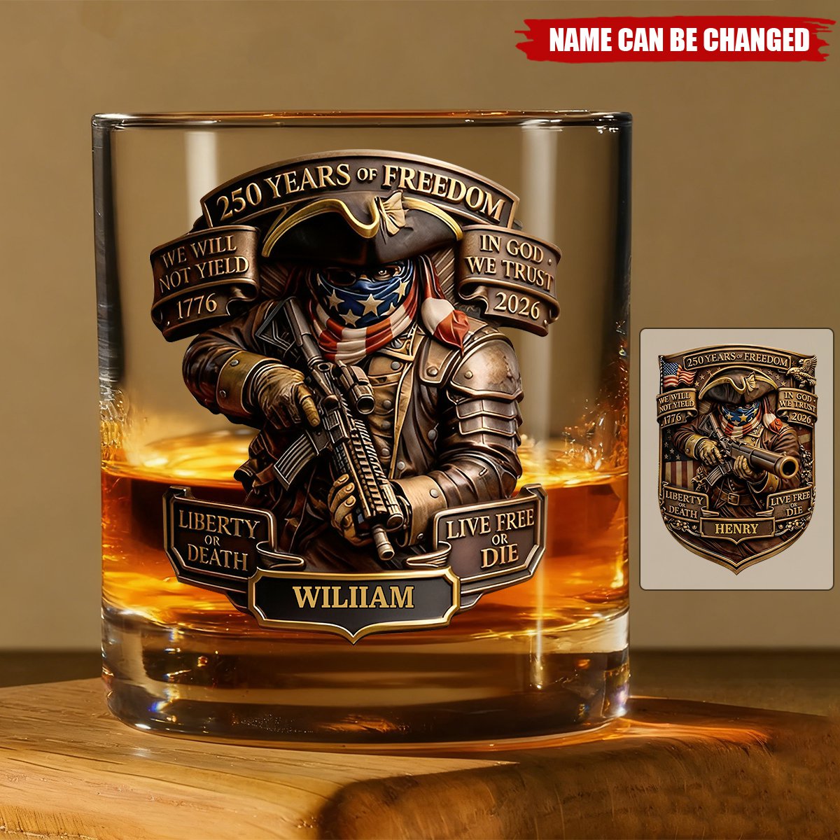 Live Free Tribute 250 Years Round Glass - Personalized Gift For Patriots
