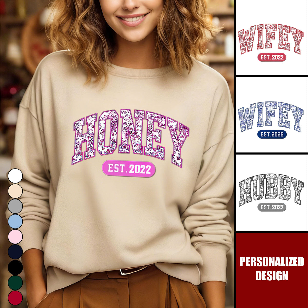 Custom Unisex Sweatshirt With Design On Sleeve - Personalized Anniversary Wedding Gifts For Husband And Wife, Him And Her