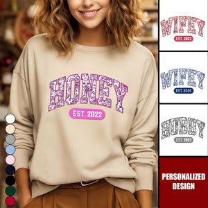 Custom Unisex Sweatshirt With Design On Sleeve - Personalized Anniversary Wedding Gifts For Husband And Wife, Him And Her