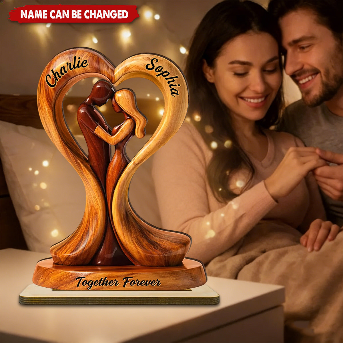 Together Forever Wooden Couple - Personalized 2-Layered Wooden Plaque - Anniversary, Valentine's Day Gift, Gift For Him, Gift For Her
