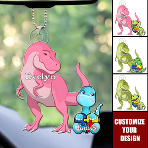 Proud Momsaurus Personalized Acrylic Car Ornament, Gifts For Autism Mom