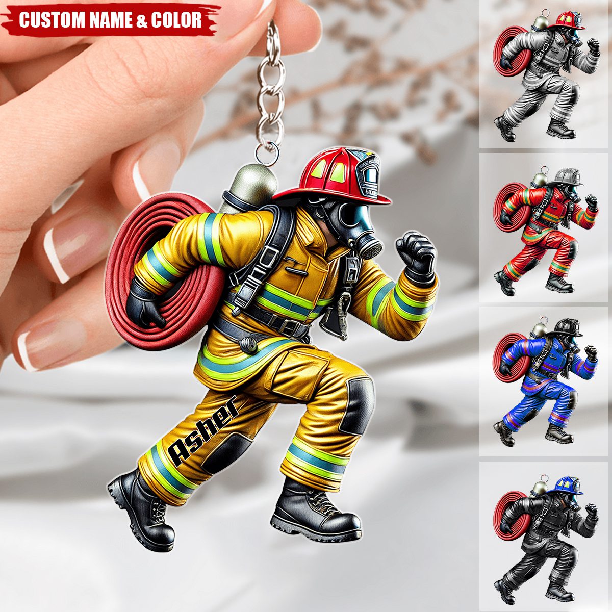 Firefighter Hero Personalized Acrylic Keychain, Christmas Gift For Firefighter