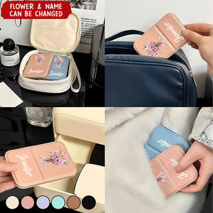 Birth Flowers Personalized Square Folding Pocket Travel Makeup Mirror