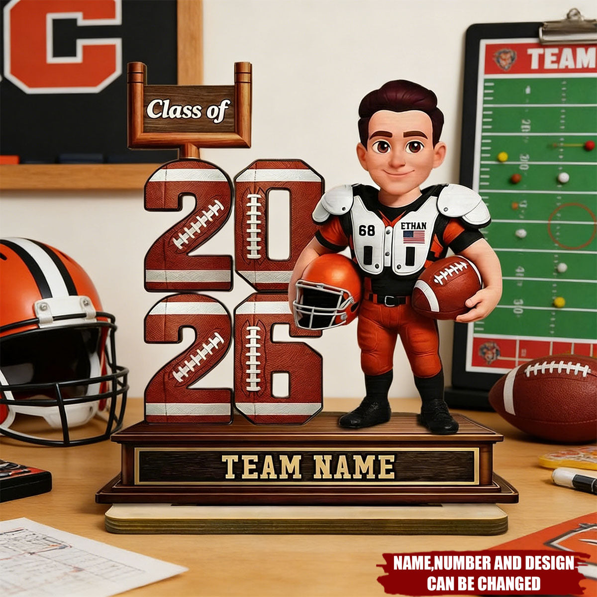 Football Player - Personalized 2-Layered Wooden Plaque