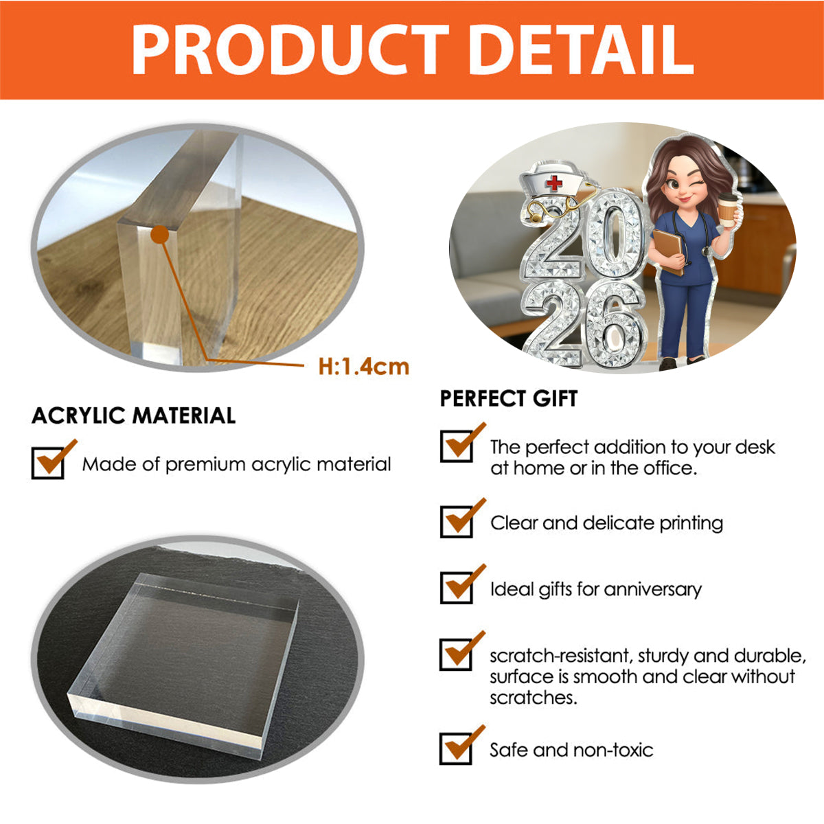 Class Of 2026 2027 New Nurse Shiny Effect - Personalized Acrylic Block Plaque