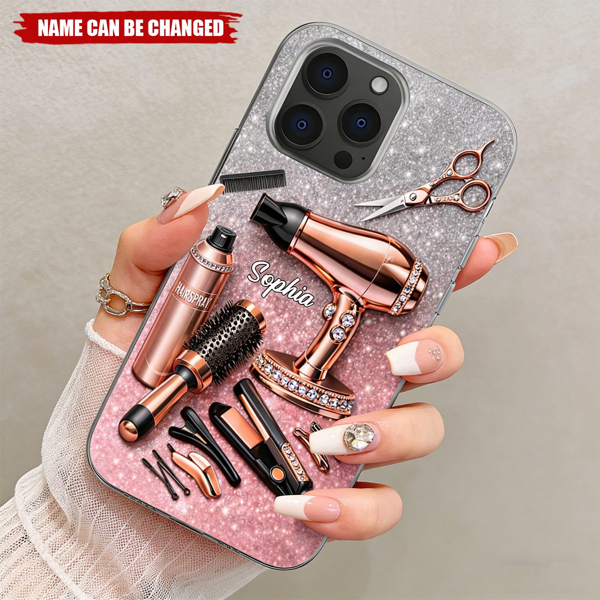 Stylish Hair Styling Tools Phone Case, Personalized Clear Case, Gift For Hairstylists And Beauty Enthusiasts