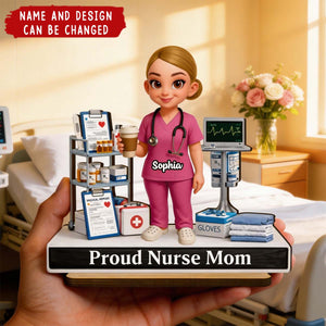 Proud Nurse Mom - Personalized 2-Layered Wooden Plaque, Gift For Mom, Grandma
