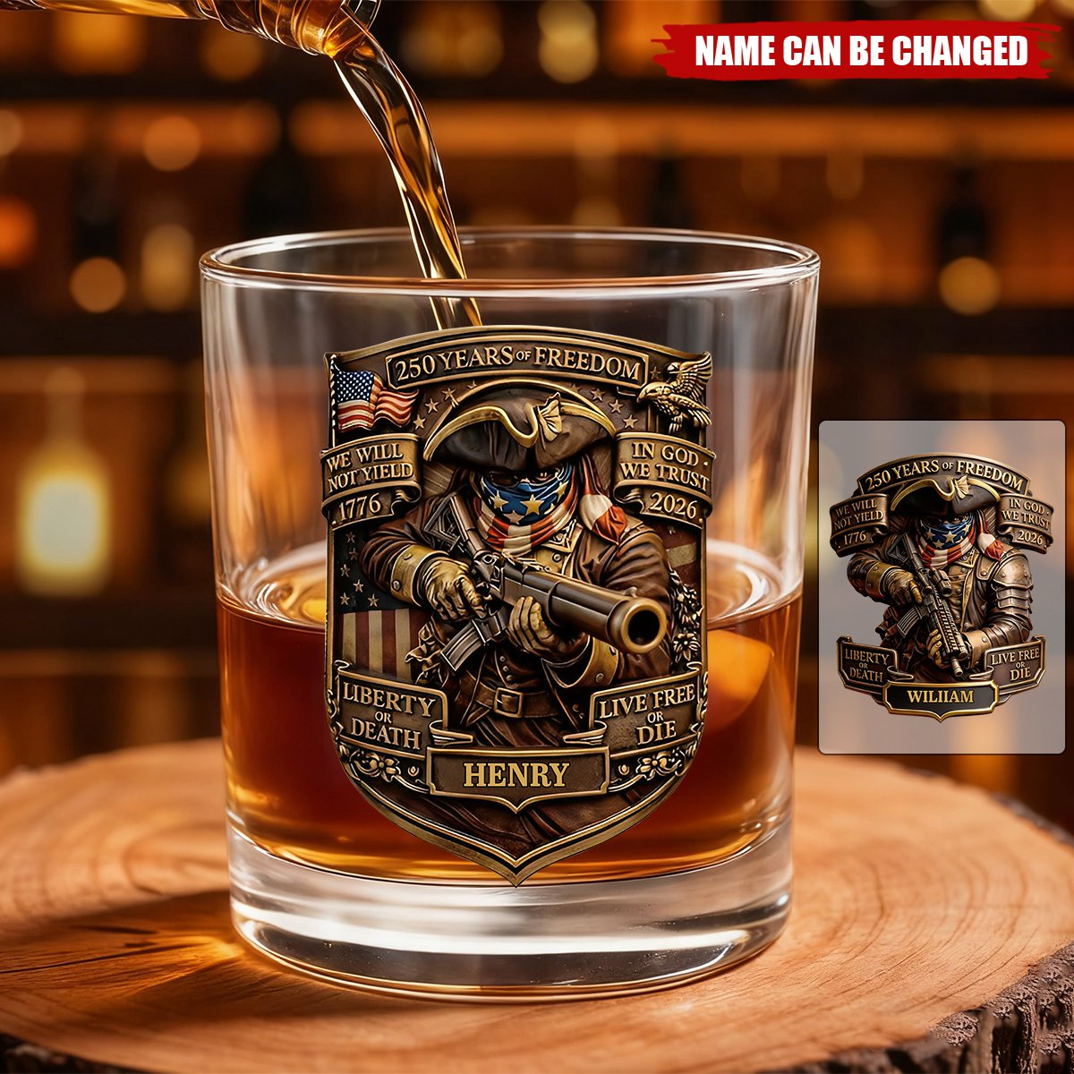 Live Free Tribute 250 Years Round Glass - Personalized Gift For Patriots