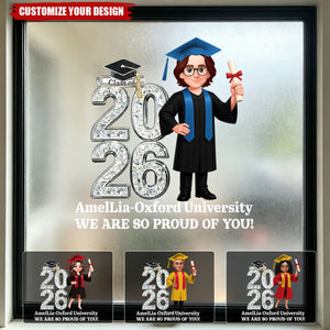 Personalized Graduation Sticker Decal Class of 2026 Girl Holding Diploma Proud Message Unique Gift