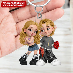 Trendy Y2K Couple - Personalized Keychain, Gift for Couple