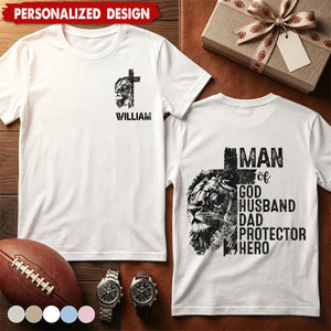 Christian Lion Cross Man Of God Personalized Shirt - Gift For Husband, Dad, Protector Hero