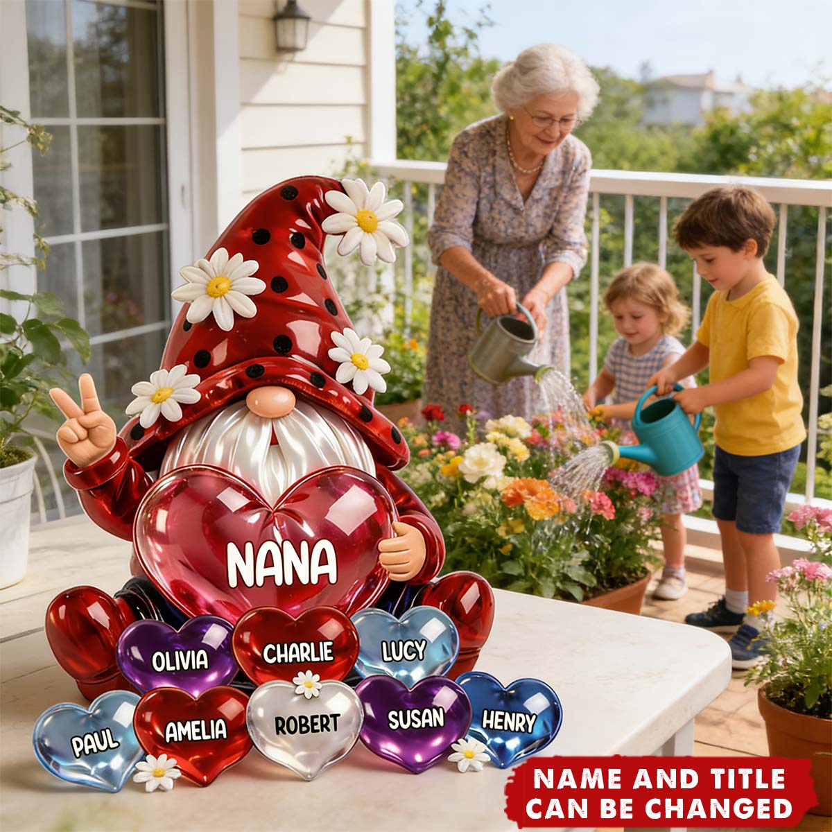 Grandma Dwarf with Grandkids Names - Personalized Acrylic Block Plaque, Gift For Grandma