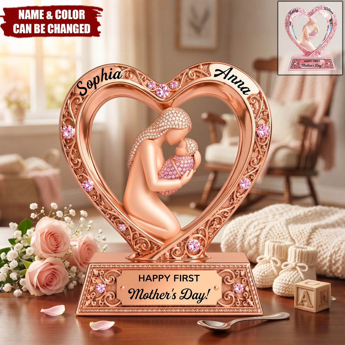 Elegant First Mother’s Day - Personalized Acrylic Plaque, Mom And Baby Keepsake
