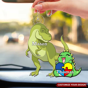 Proud Momsaurus Personalized Acrylic Car Ornament, Gifts For Autism Mom