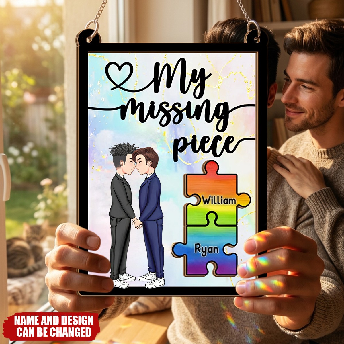 You Are My Missing Piece - Personalized LGBT Support 2 Layered Window Hanging Suncatcher