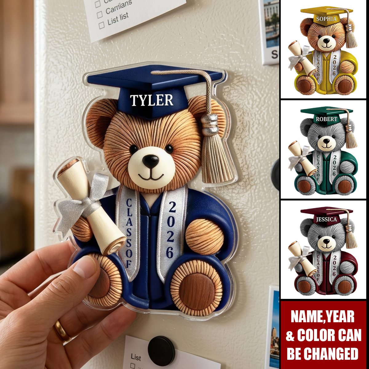 A Little Bear With Big Achievements - Personalized Acrylic Fridge Magnet, Gift for Graduation