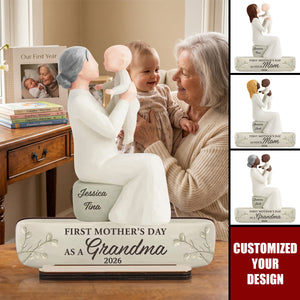 Personalized 2-Layer Wooden Plaque, Mom Holding Baby Keepsake,  Unique First Mother's Day Gift