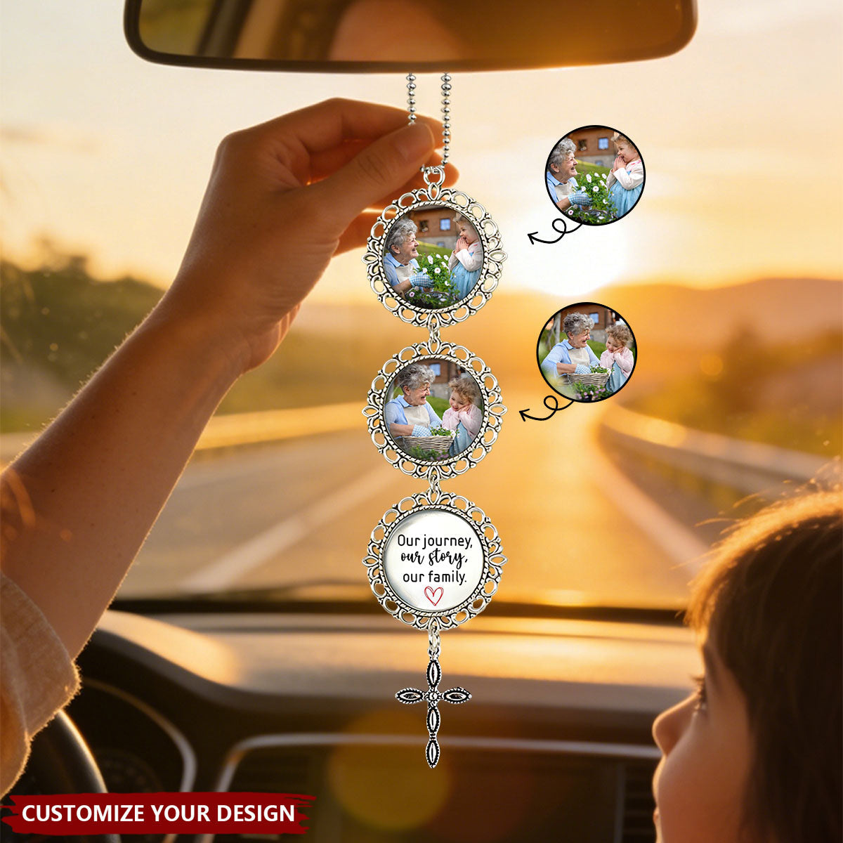 Personalized Photo Car Ornament - Custom Multi-Photo Rearview Mirror Keepsake