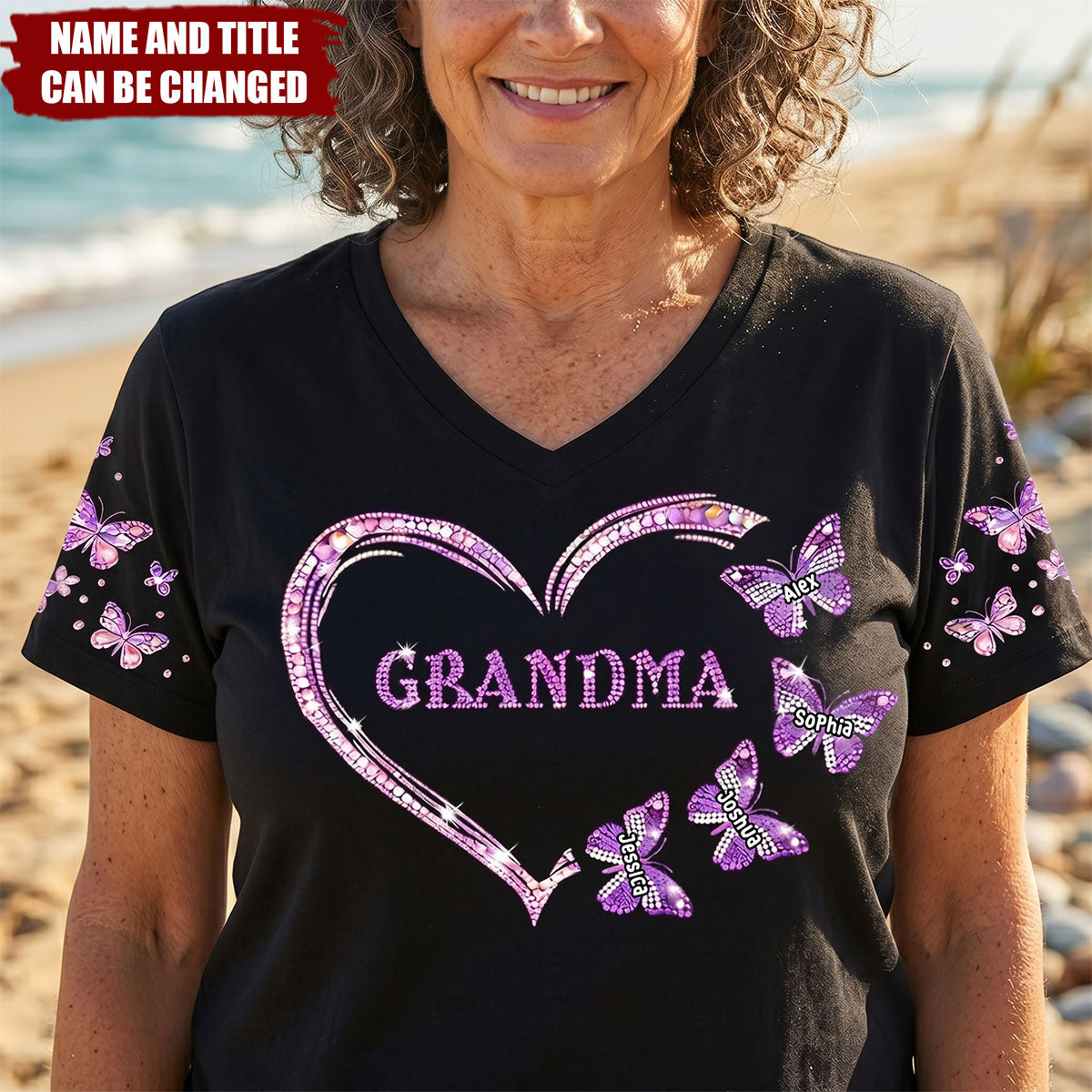 Custom Bling Shirt For Grandma/ Mother - Personalized V-neck T-shirt