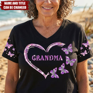 Custom Bling Shirt For Grandma/ Mother - Personalized V-neck T-shirt