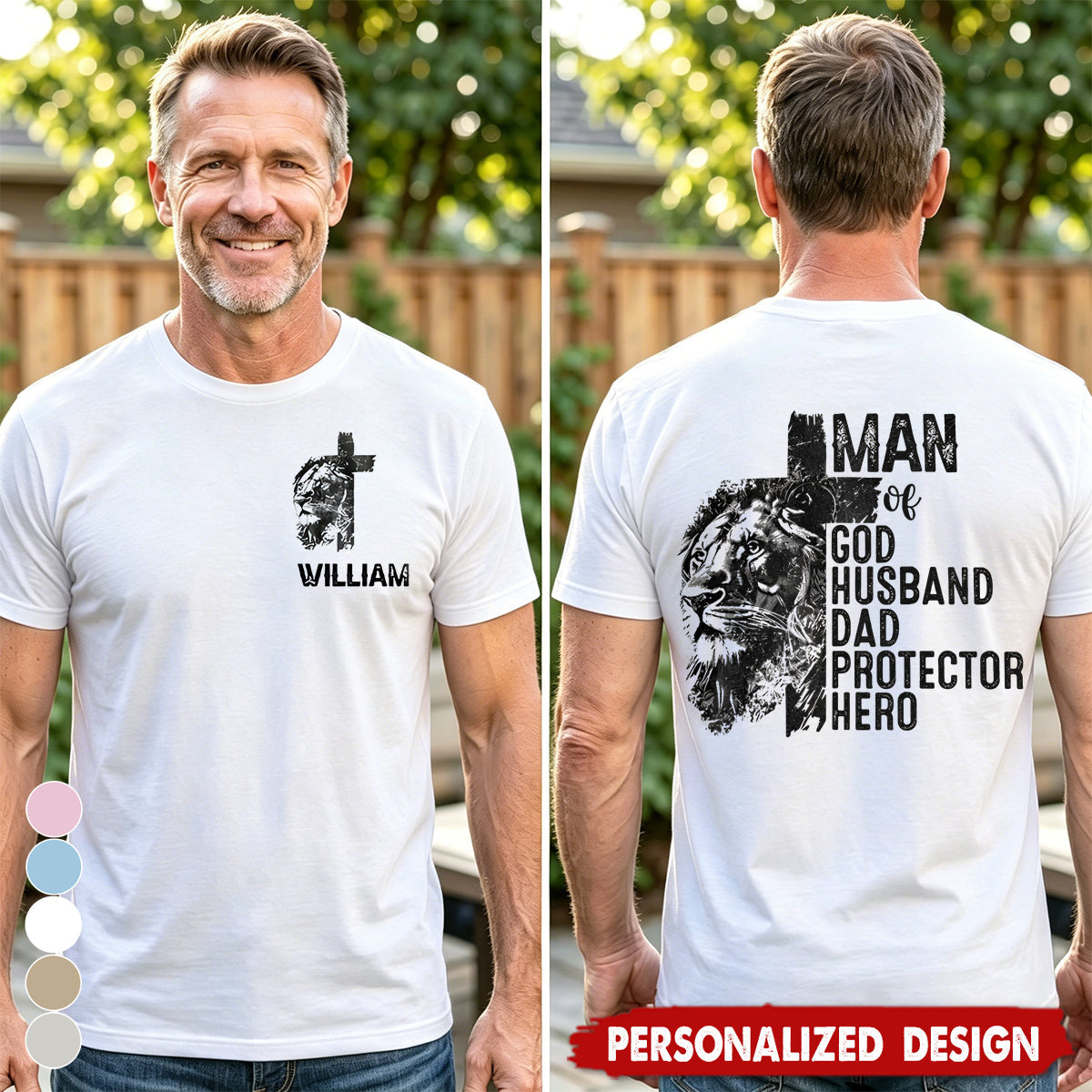 Christian Lion Cross Man Of God Personalized Shirt - Gift For Husband, Dad, Protector Hero