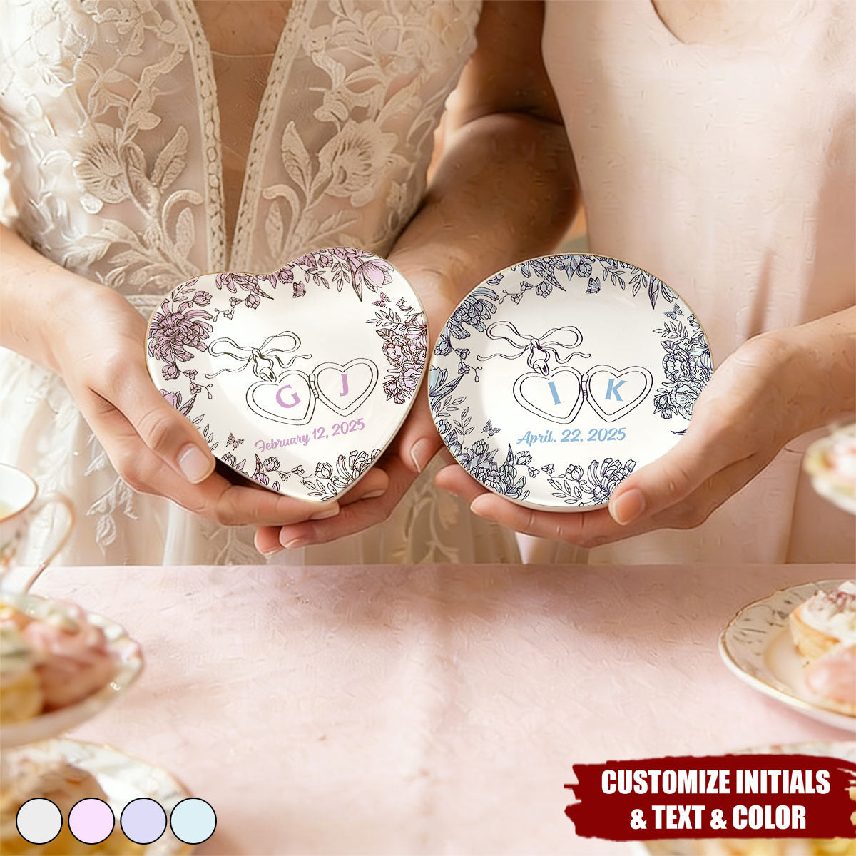 Toile De Jouy Personalized Locked Ring Jewelry Dish - Anniversary Wedding Gift